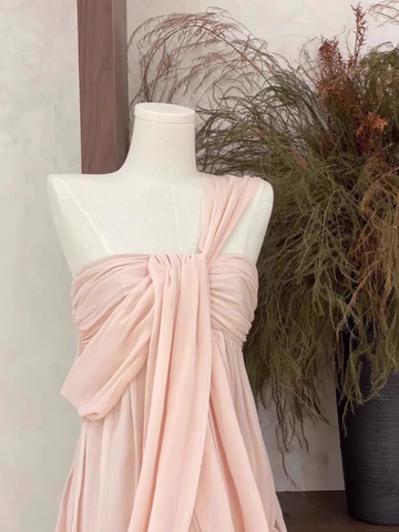 A Line Ruffled Chiffon Pink Short Women's Holiday Dresses SD209